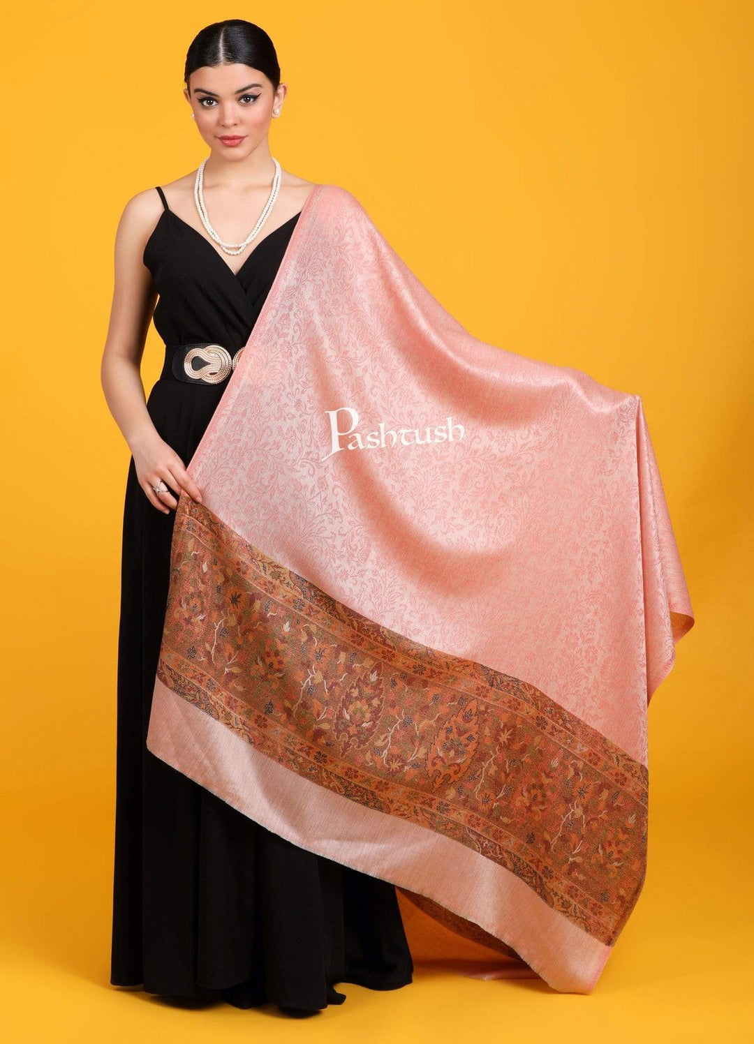 Pashtush Shawl Store Shawl Pashtush Womens Fine Wool Shawl, Soft Salmon Pink
