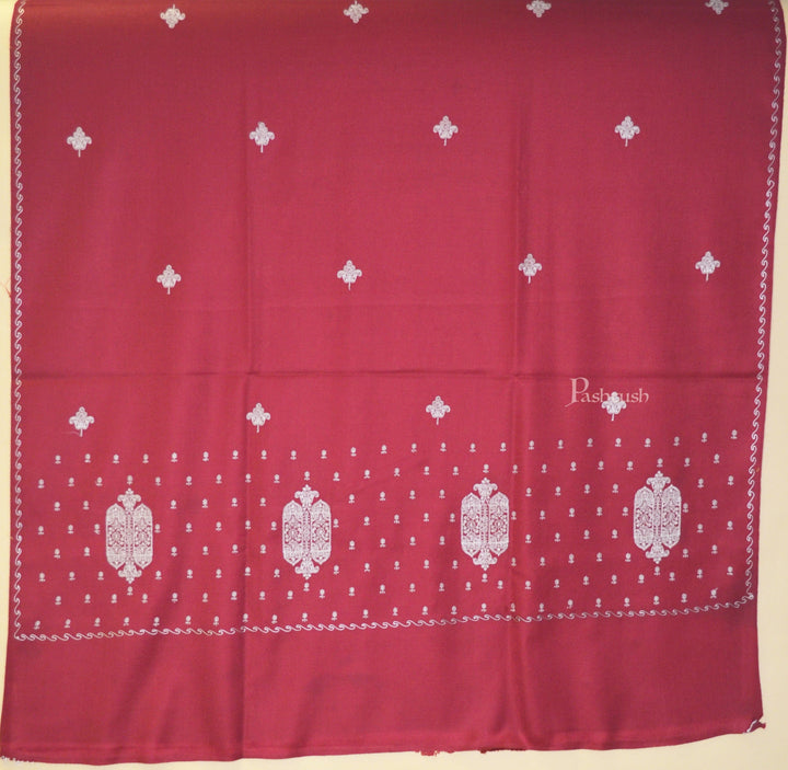 Pashtush India Womens Stoles and Scarves Scarf Pashtush Womens  Fine Wool Shawl ,Tone on Tone Embroidery Design , Maroon