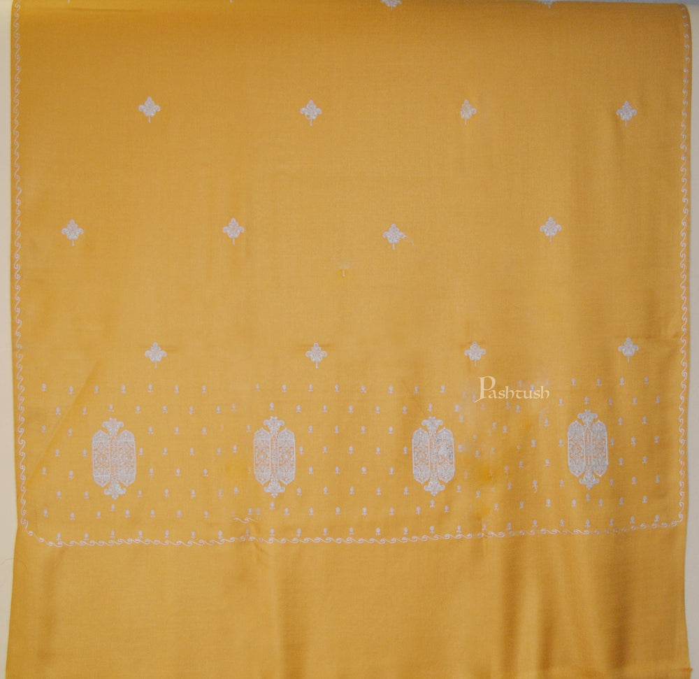 Pashtush India Womens Stoles and Scarves Scarf Pashtush Womens  Fine Wool Shawl ,Tone on Tone Embroidery Design , Mustard