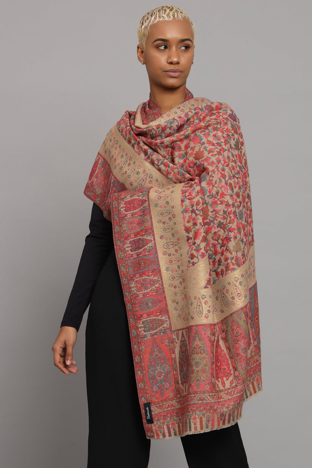 Pashtush India Womens Shawls Pashtush Womens Fine Wool Shawl, Twilight Collection, Woven With Metallic Floral Design, Multicolour