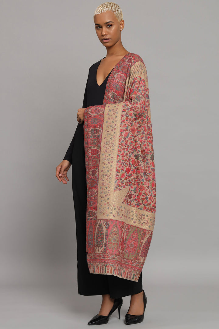Pashtush India Womens Shawls Pashtush Womens Fine Wool Shawl, Twilight Collection, Woven With Metallic Floral Design, Multicolour