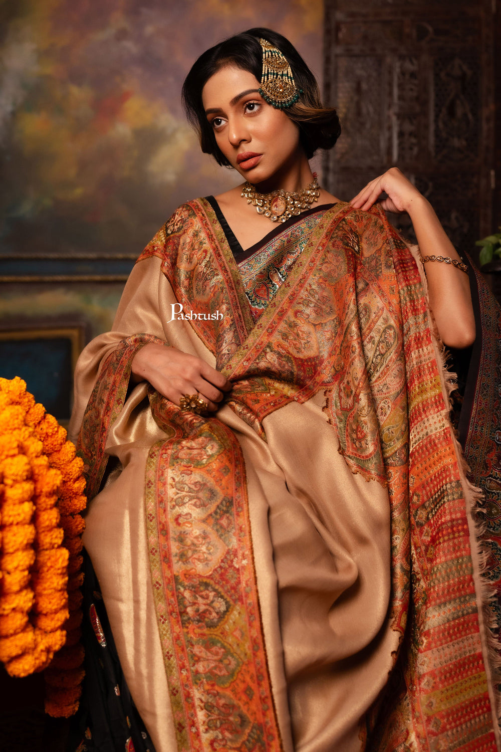Pashtush India Womens Shawls Pashtush Womens Fine Wool Shawl, Twilight Paisley Palla Design, Multicolour