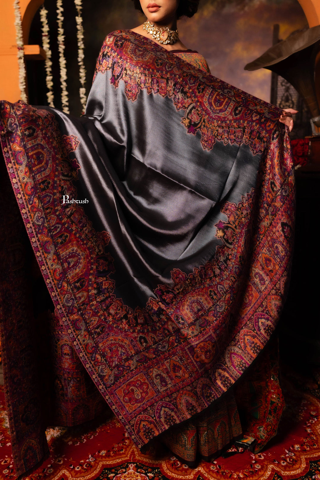 Pashtush India Womens Shawls Pashtush Womens Fine Wool Shawl, Twilight Paisley Palla Design, Multicolour