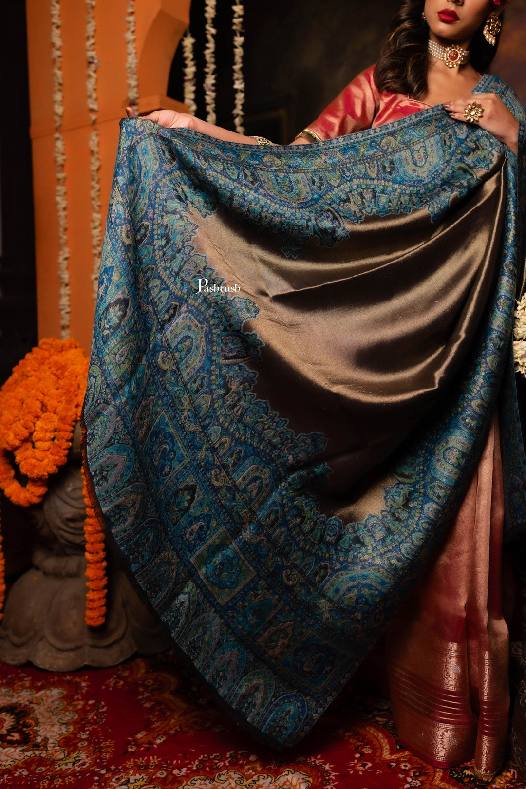 Pashtush India Womens Shawls Pashtush Womens Fine Wool Shawl, Twilight Paisley Palla Design, Multicolour