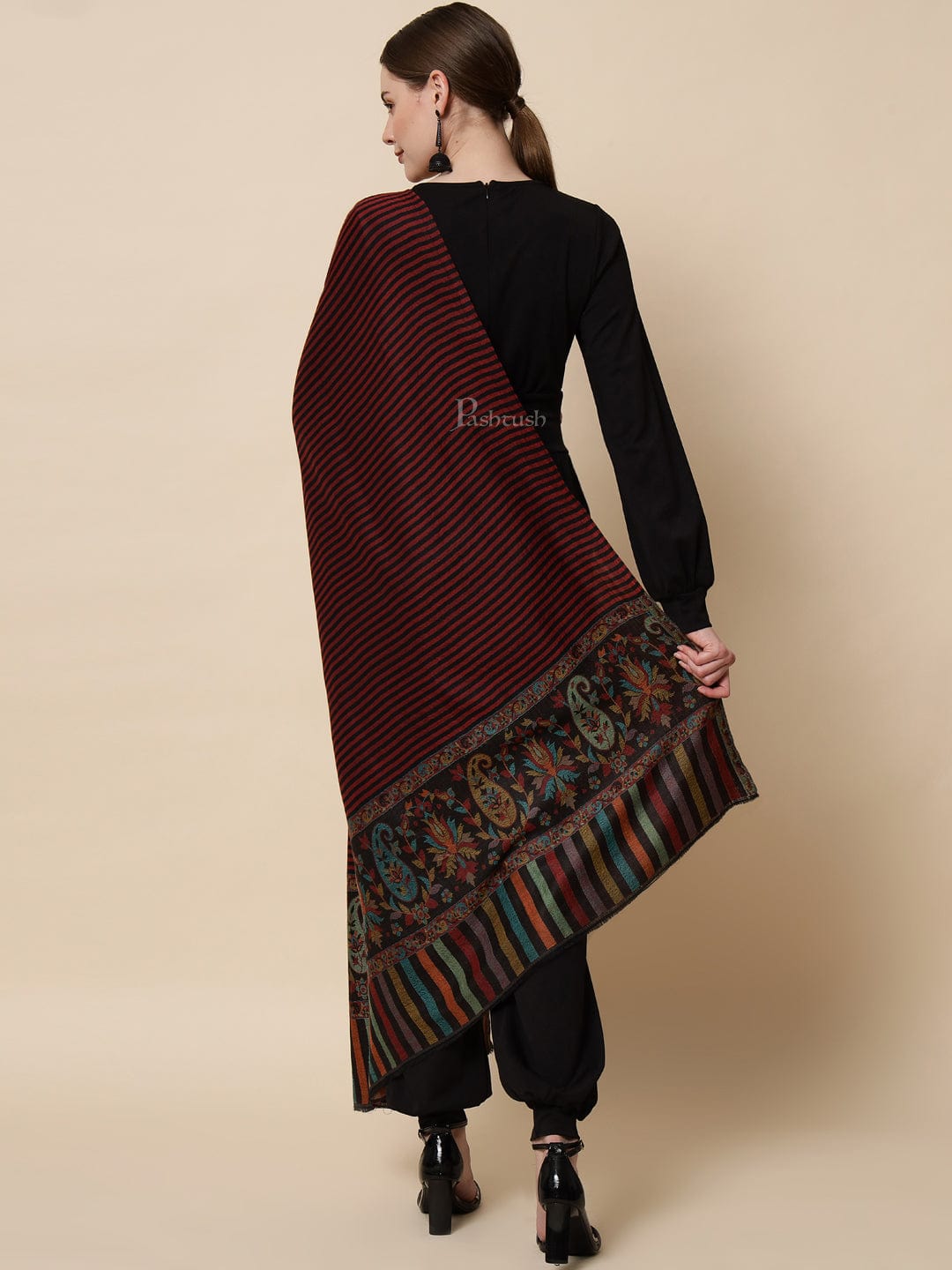 Pashtush India Womens Shawls Pashtush Womens Fine Wool Shawl, With Ethnic Palla Weave, Multicolour