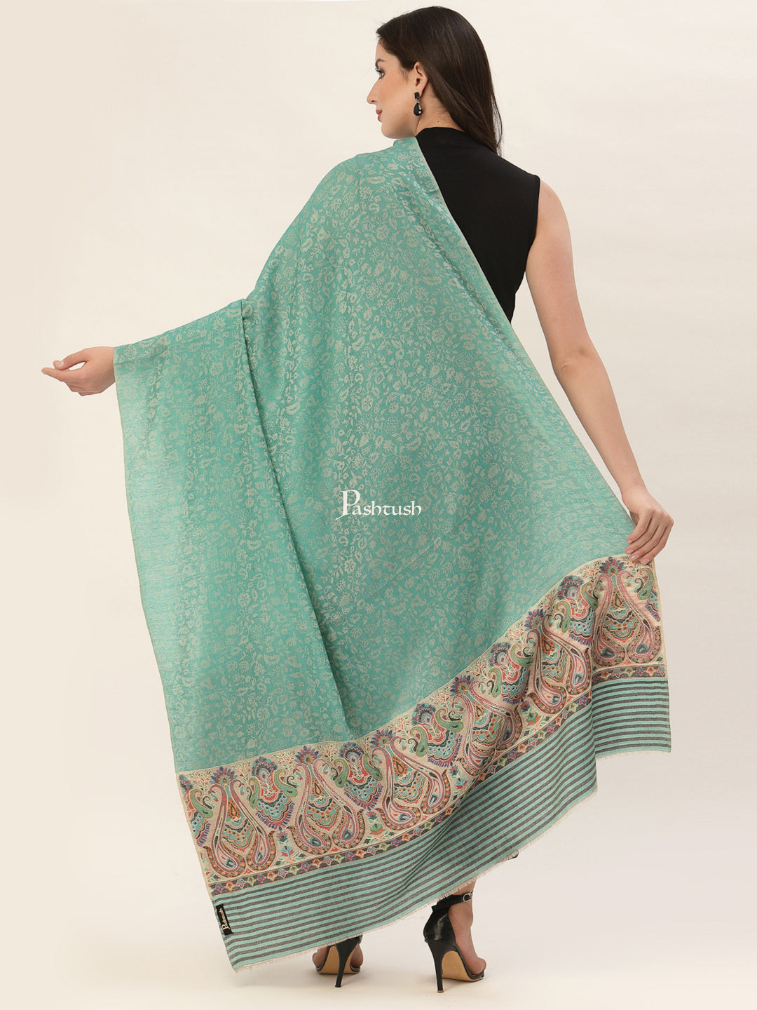 Pashtush India Womens Shawls Pashtush Womens Fine Wool Shawl, With Silky nalki embroidery