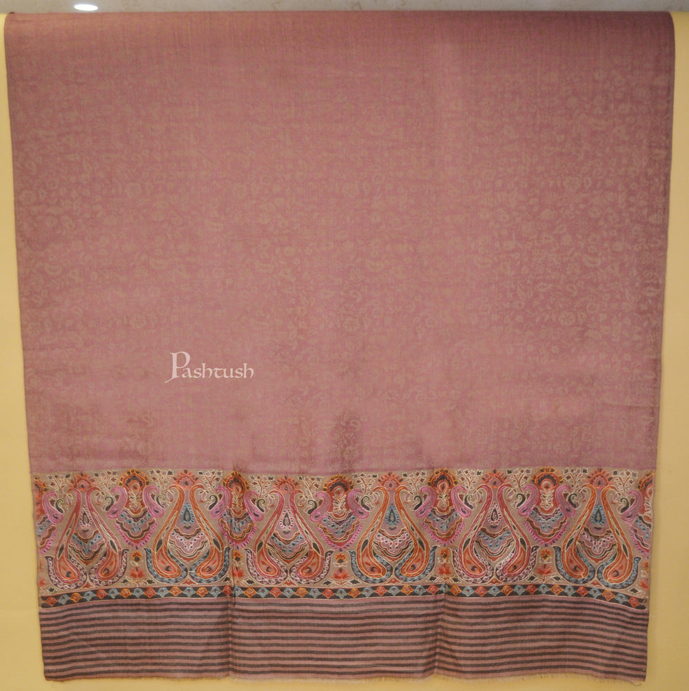 Pashtush India Womens Shawls Pashtush Womens Fine Wool Shawl, With Silky nalki embroidery, Peel Lilac