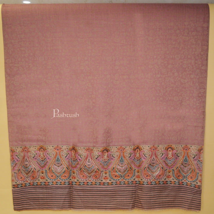 Pashtush India Womens Shawls Pashtush Womens Fine Wool Shawl, With Silky nalki embroidery, Peel Lilac