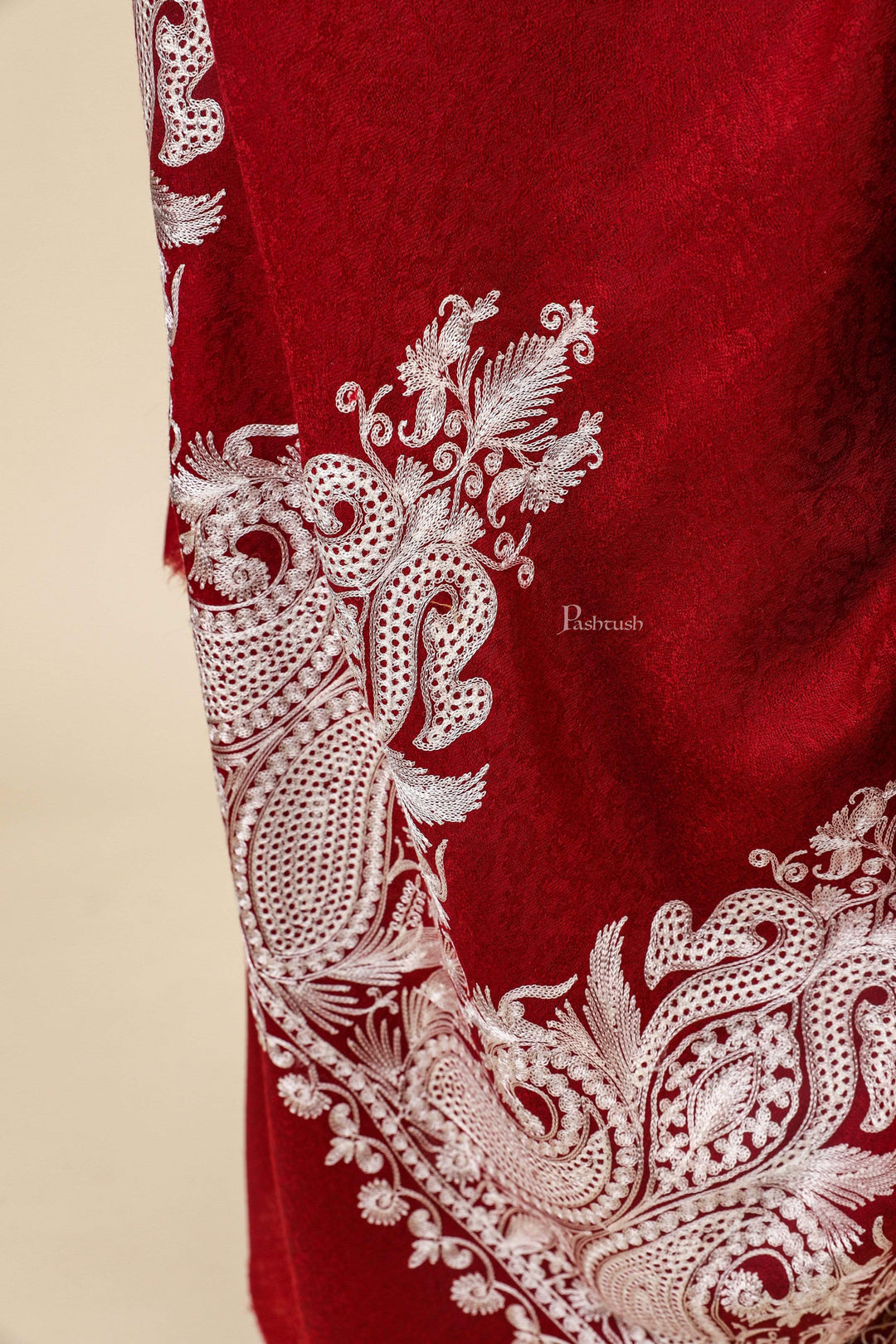 Pashtush India 114x228 Pashtush Womens Fine Wool Shawl, With Tone on Tone Nalki Embroidery, Soft and Warm
