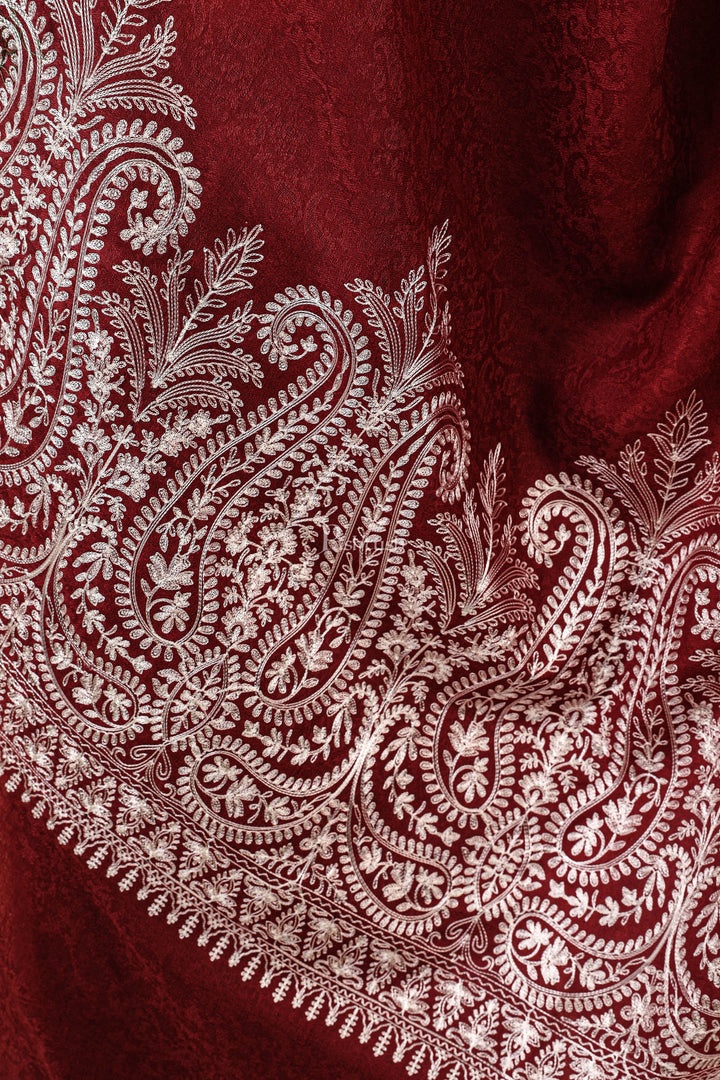 Pashtush India Womens Shawls Pashtush Womens Fine Wool Shawl, With Tone On Tone Nalki Embroidery, Soft And Warm, Maroon