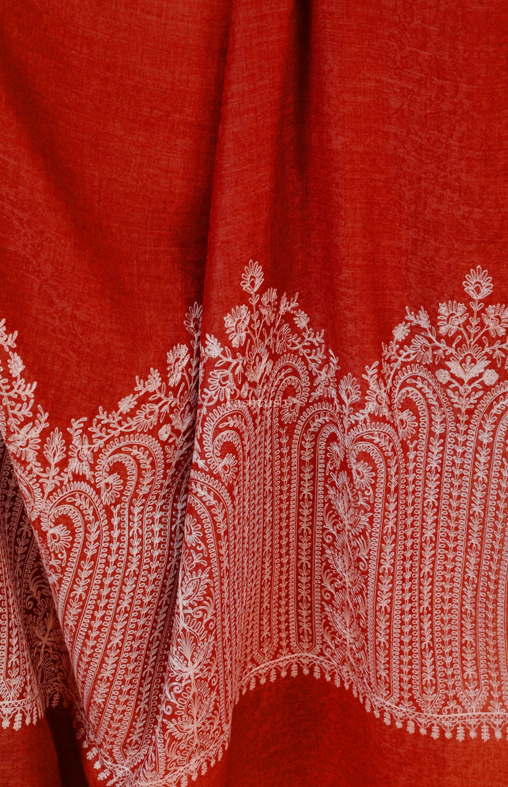 Pashtush India Womens Shawls Pashtush Womens Fine Wool Shawl, With Tone On Tone Nalki Embroidery, Soft And Warm, Orange