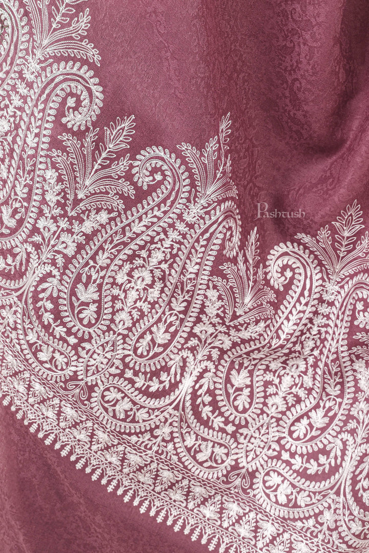 Pashtush India Womens Shawls Pashtush Womens Fine Wool Shawl, With Tone On Tone Nalki Embroidery, Soft And Warm, Peel Lilac