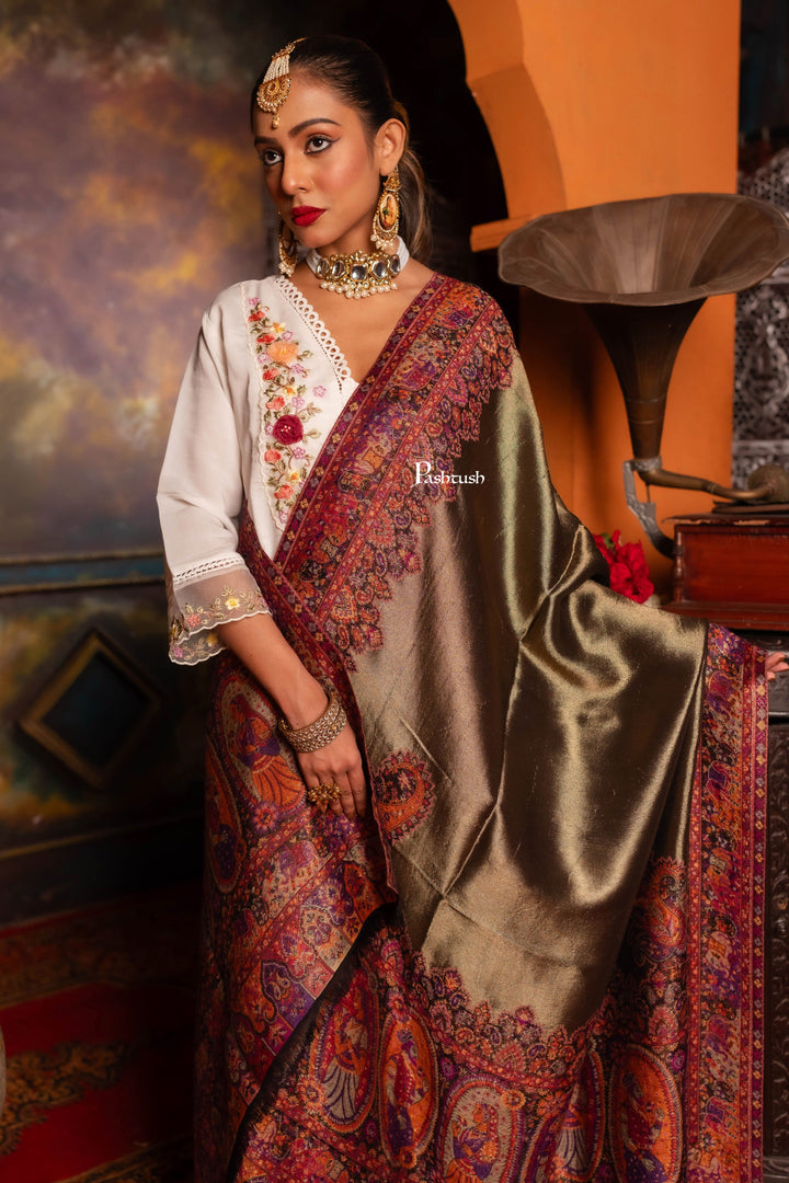 Pashtush India Womens Shawls Pashtush Womens Fine Wool Shawl, Woven King And Queen Design, Multicolour