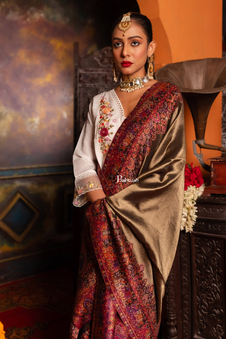 Pashtush India Womens Shawls Pashtush Womens Fine Wool Shawl, Woven King And Queen Design, Multicolour