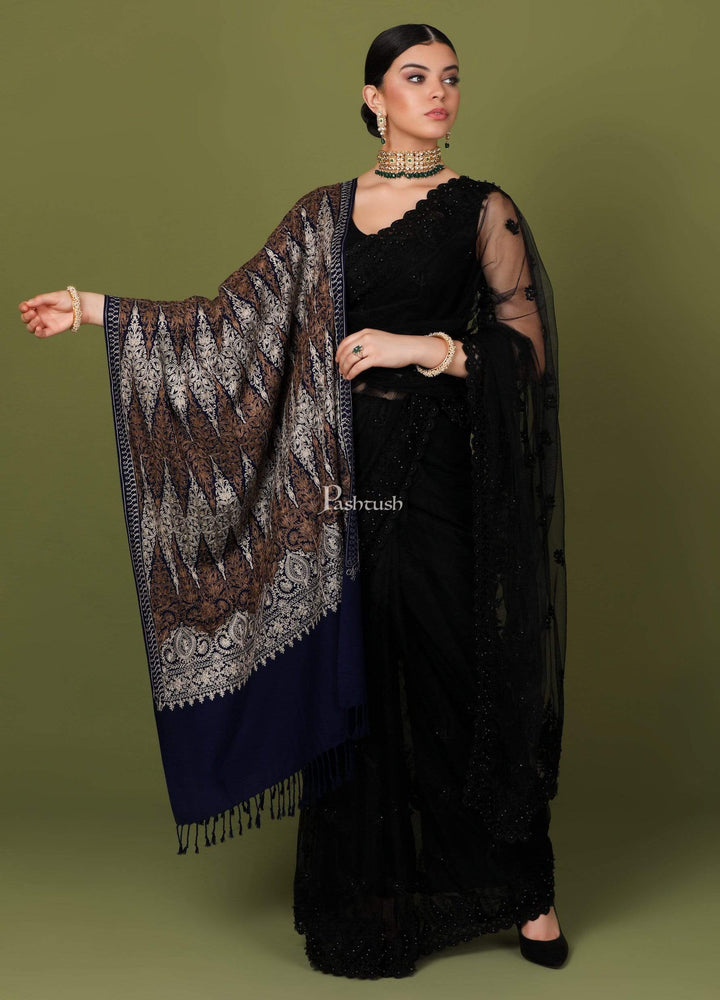 Pashtush Store Stole Pashtush Womens Fine Wool, Silky Nalki Embroidery Needlework Stole, Black