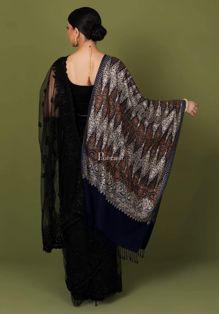 Pashtush Store Stole Pashtush Womens Fine Wool, Silky Nalki Embroidery Needlework Stole, Black