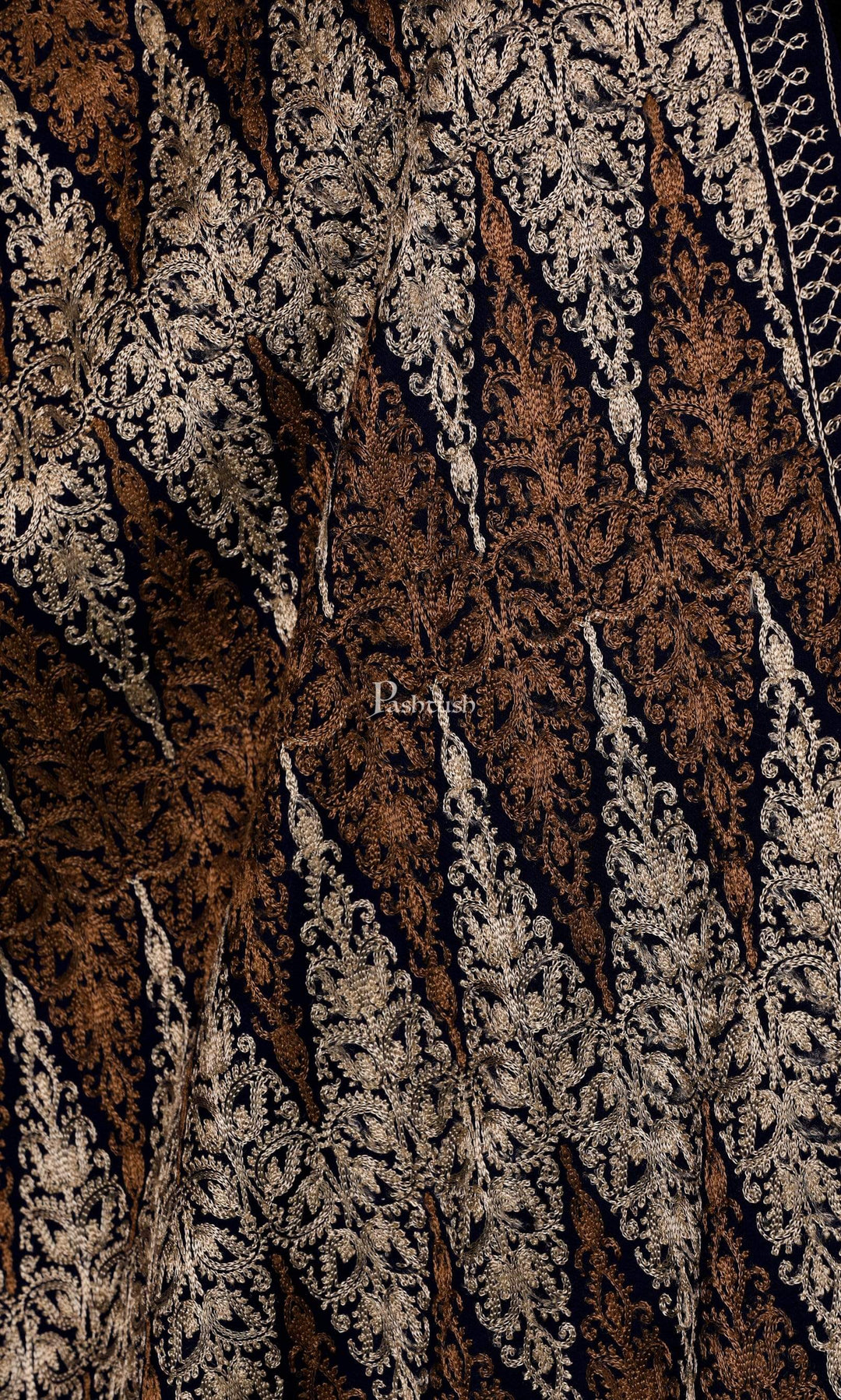 Pashtush Store Stole Pashtush Womens Fine Wool, Silky Nalki Embroidery Needlework Stole, Black