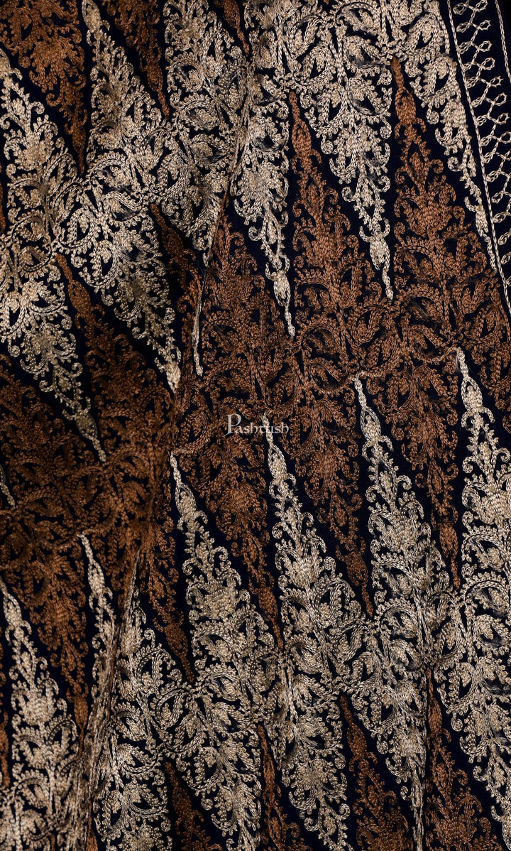 Pashtush Store Stole Pashtush Womens Fine Wool, Silky Nalki Embroidery Needlework Stole, Black