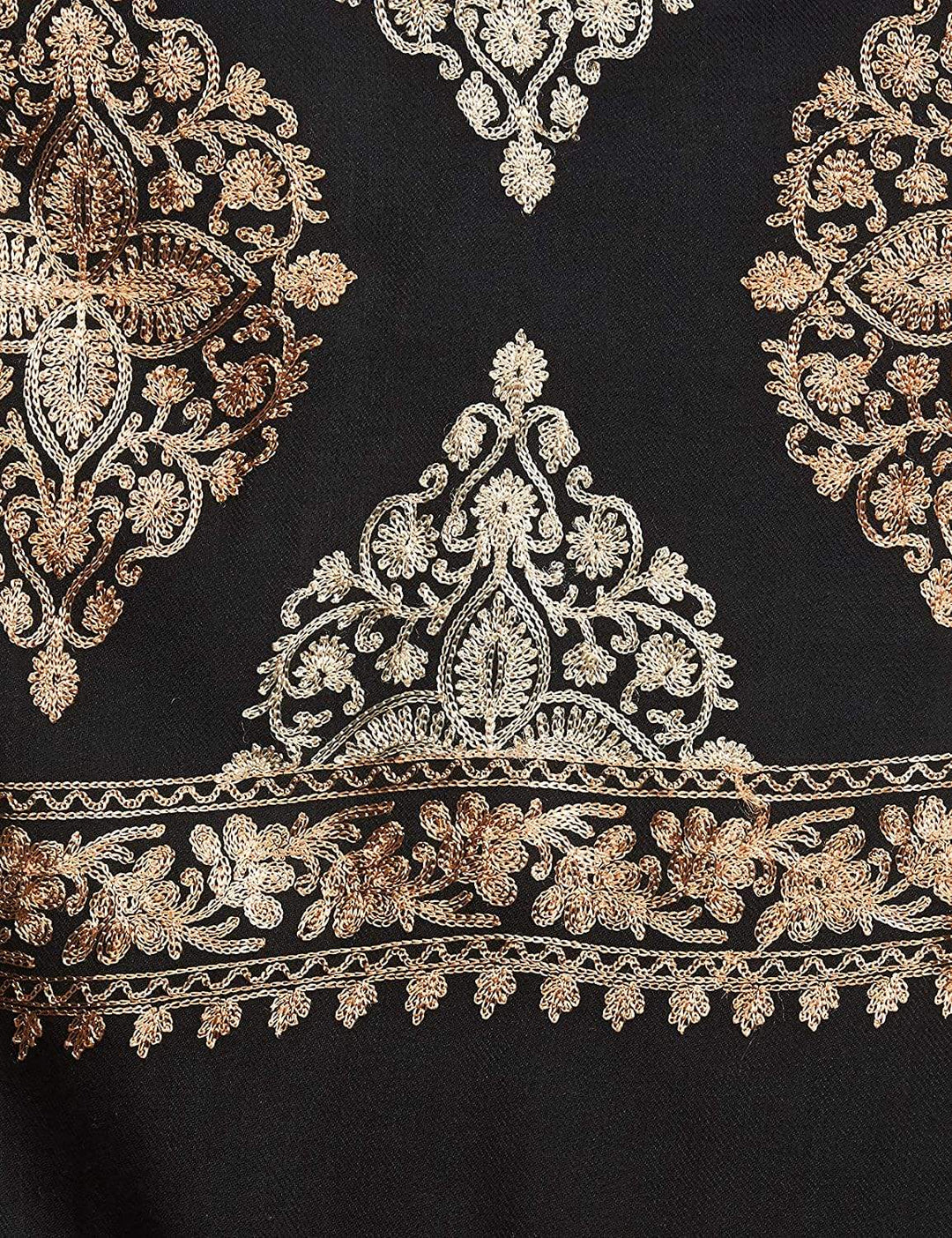 Pashtush India 70x200 Pashtush Womens Fine Wool, Silky Nalki Embroidery Needlework Stole, Black