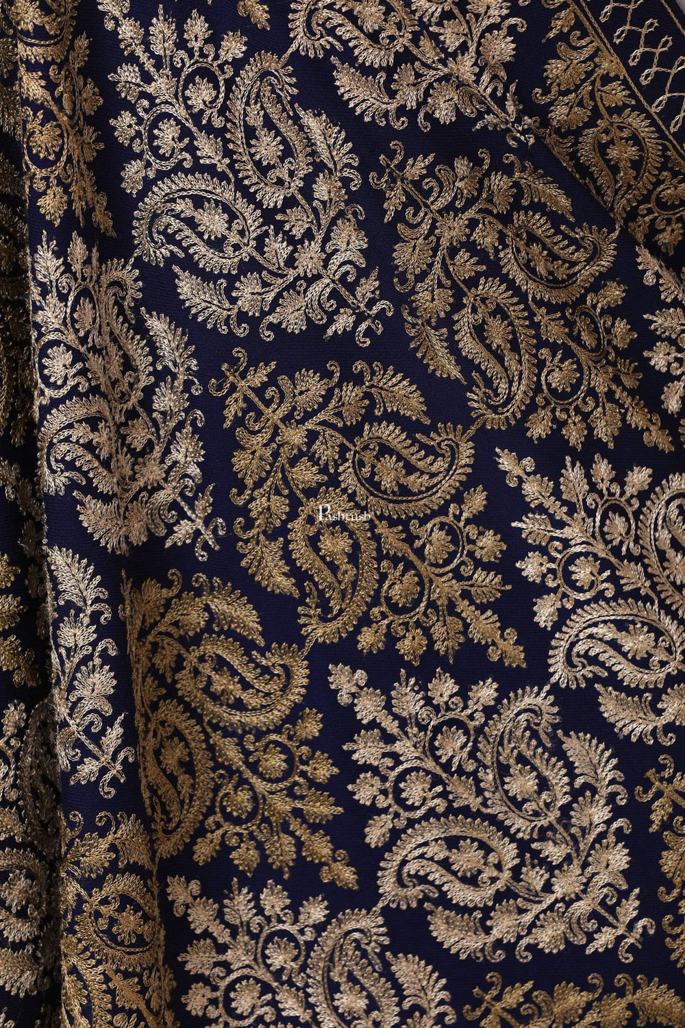 Pashtush Store Stole Pashtush Womens Fine Wool, Silky Nalki Embroidery Needlework Stole, Navy Blue