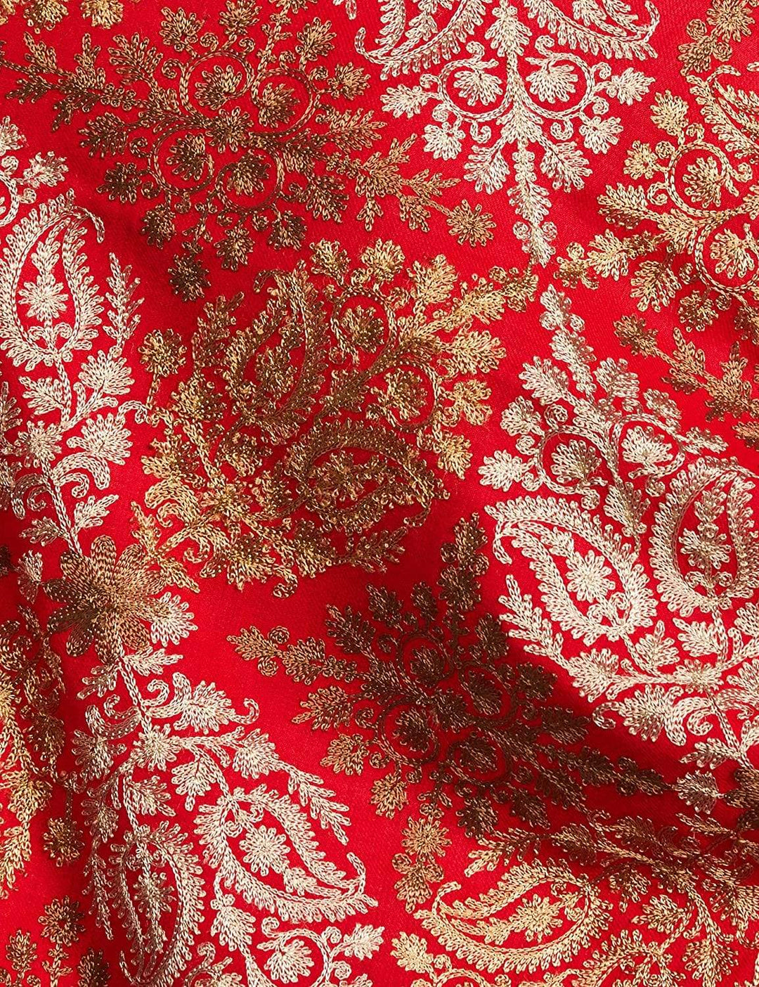 Pashtush India 70x200 Pashtush Womens Fine Wool, Silky Nalki Embroidery Needlework Stole, Scarlet red