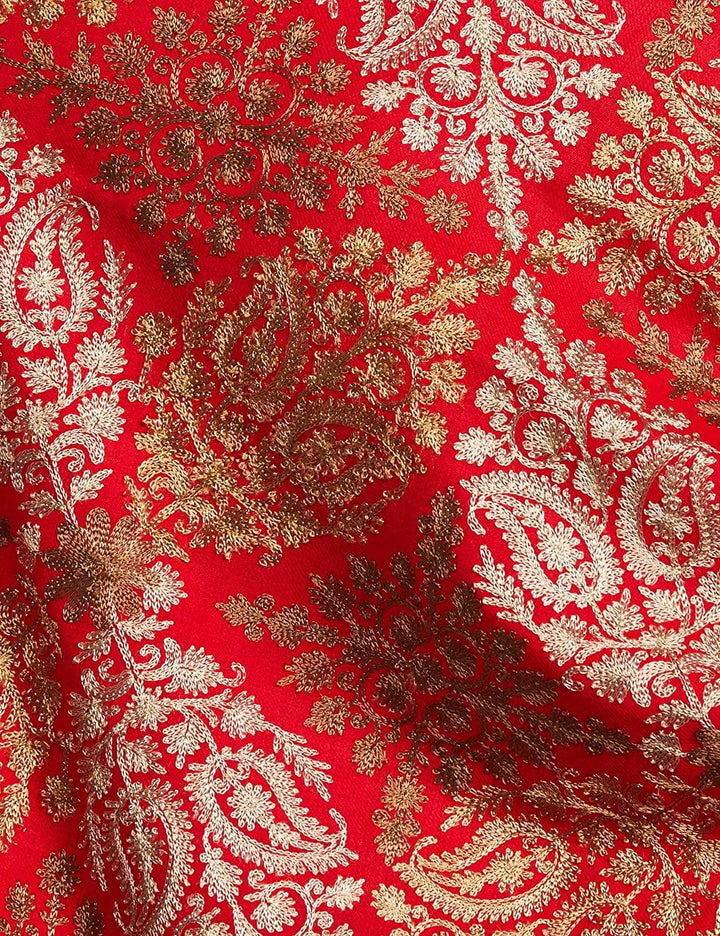 Pashtush India 70x200 Pashtush Womens Fine Wool, Silky Nalki Embroidery Needlework Stole, Scarlet red