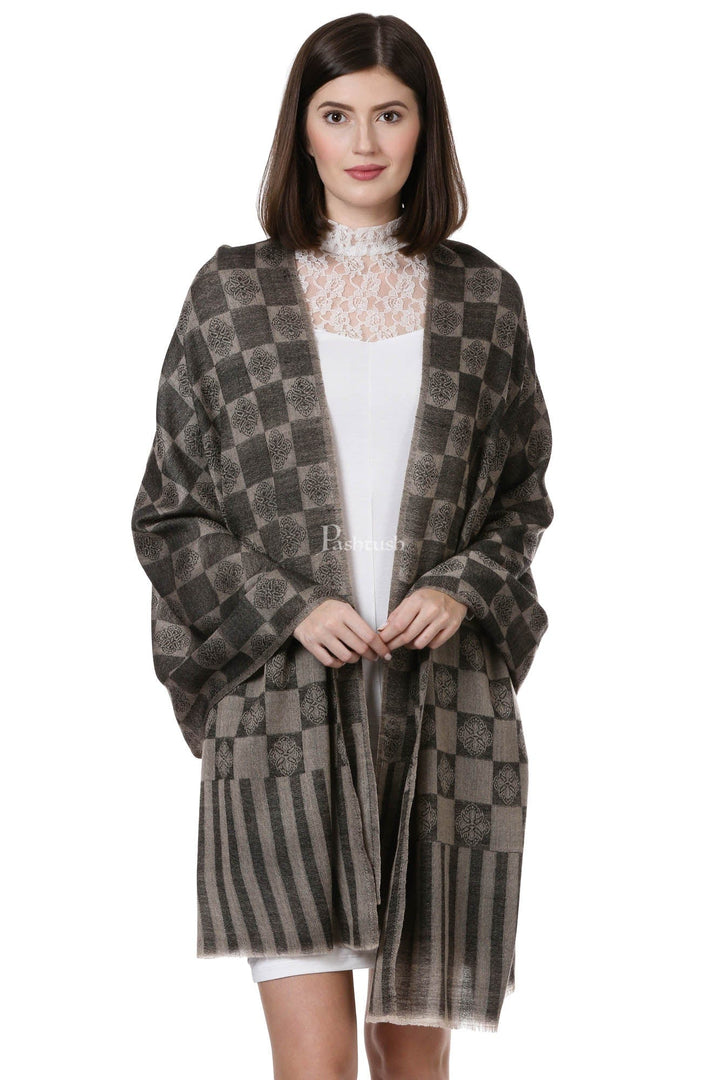 Pashtush India Womens Stoles and Scarves Scarf Pashtush Womens Fine Wool, Soft And Warm, Check Stole, Black