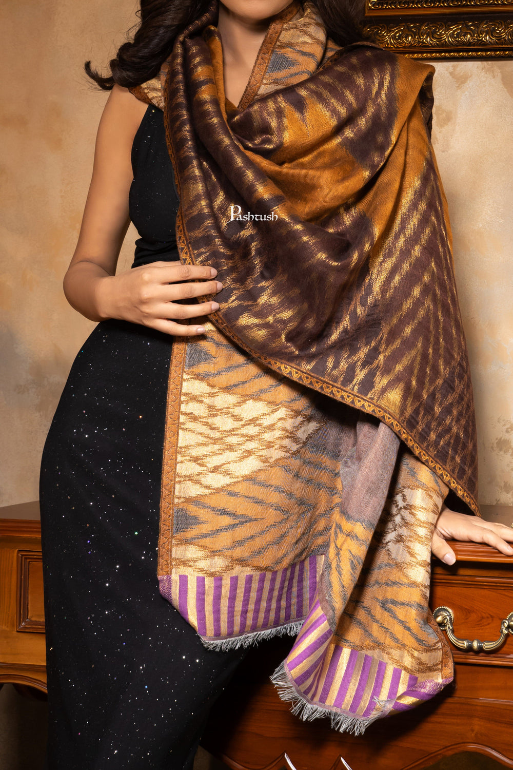 Pashtush India Womens Shawls Pashtush Womens Fine Wool Stole, Aztec Twilight Design, Multicolour