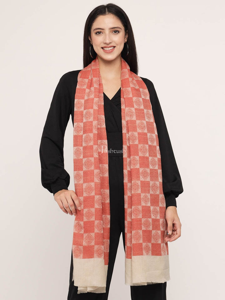 Pashtush India Womens Stoles and Scarves Scarf Pashtush Womens Fine Wool Stole, Checkered Weave, Soft and Warm
