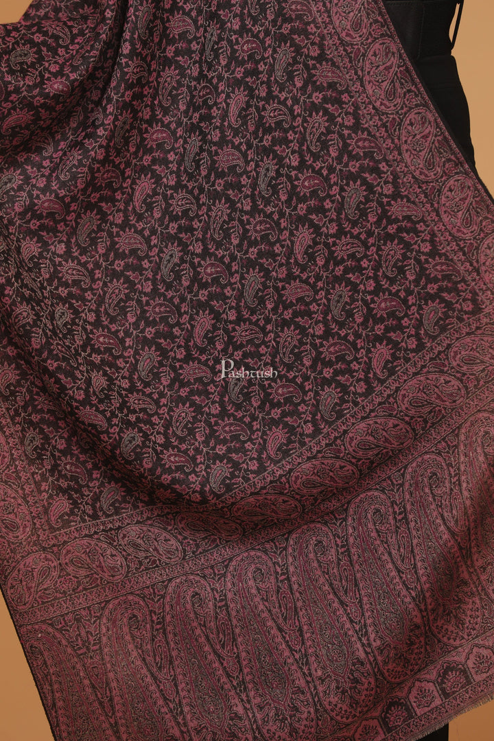 Pashtush India Womens Stoles and Scarves Scarf Pashtush womens Fine Wool stole, ethnic weave design, Light Pink And Black