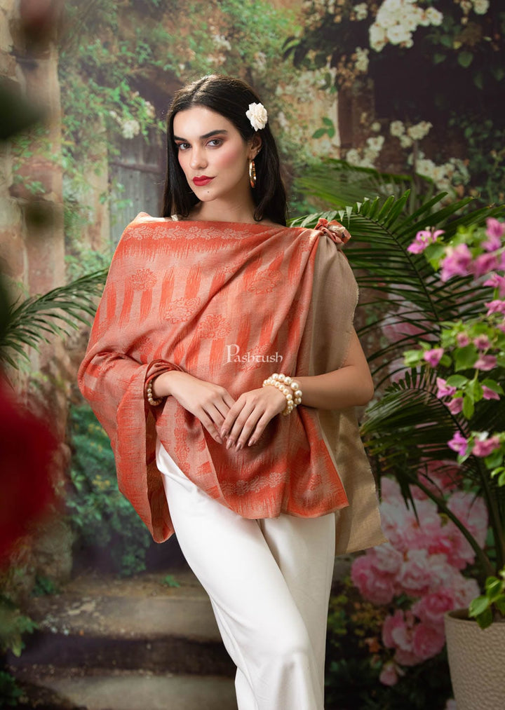 Pashtush India Womens Stoles and Scarves Scarf Pashtush womens Fine wool Stole, Ikkat design, Orange