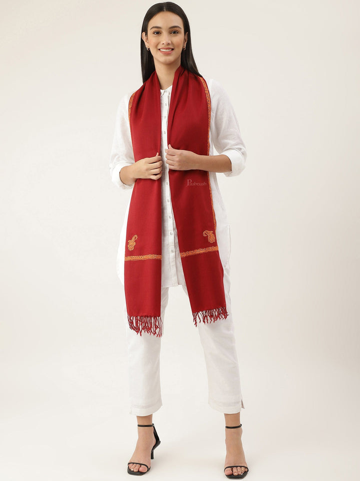 Pashtush India Womens Stoles and Scarves Scarf Pashtush womens Fine Wool Stole, kingri design, Maroon