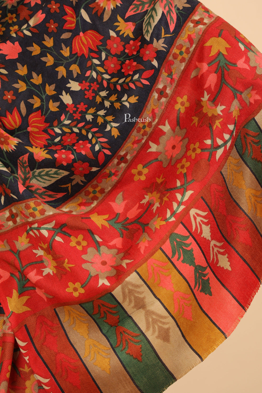 Pashtush India Womens Stoles and Scarves Scarf Pashtush Womens Fine Wool Stole, Paisley Design, Multicolour