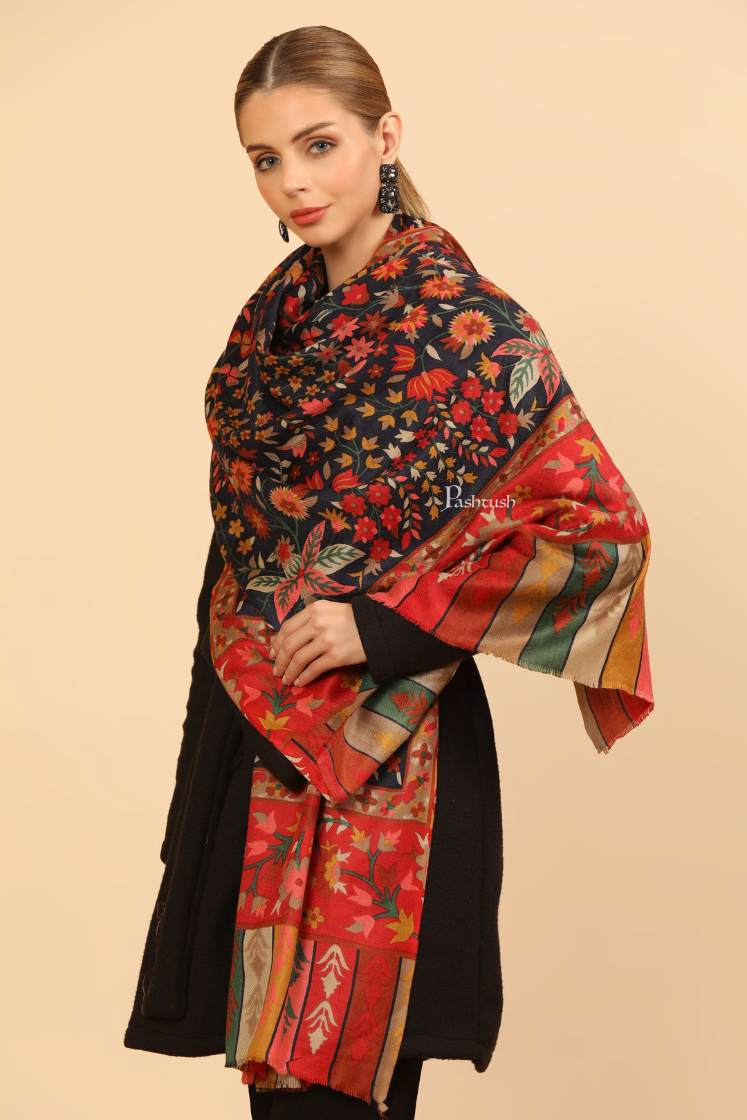 Pashtush India Womens Stoles and Scarves Scarf Pashtush Womens Fine Wool Stole, Paisley Design, Multicolour