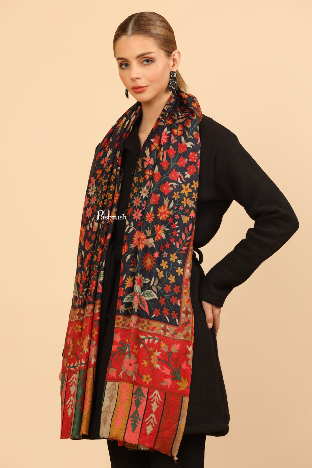 Pashtush India Womens Stoles and Scarves Scarf Pashtush Womens Fine Wool Stole, Paisley Design, Multicolour