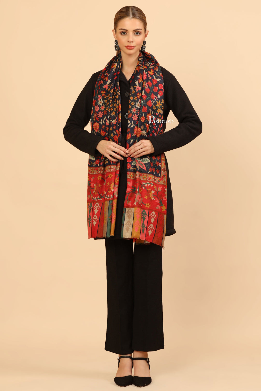 Pashtush India Womens Stoles and Scarves Scarf Pashtush Womens Fine Wool Stole, Paisley Design, Multicolour