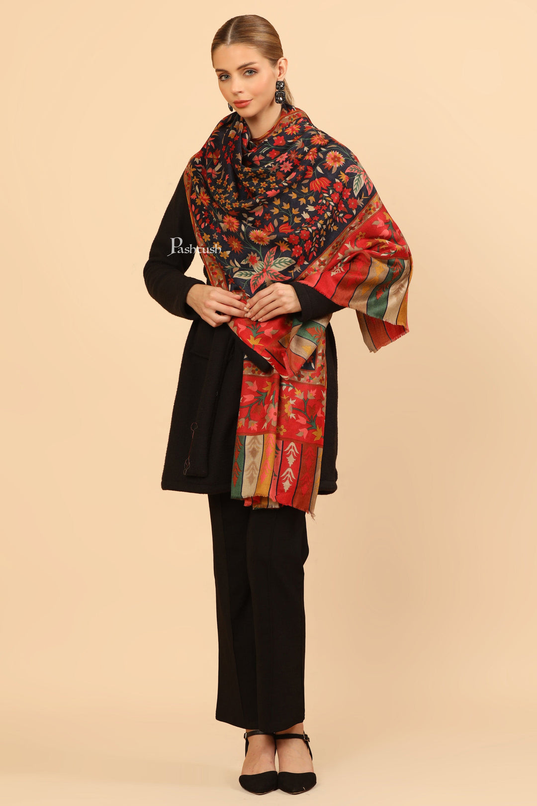 Pashtush India Womens Stoles and Scarves Scarf Pashtush Womens Fine Wool Stole, Paisley Design, Multicolour