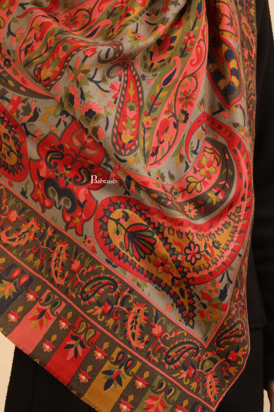 Pashtush India Womens Stoles and Scarves Scarf Pashtush Womens Fine Wool Stole, Paisley Design, Multicolour