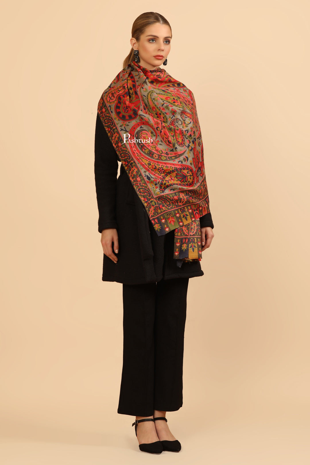 Pashtush India Womens Stoles and Scarves Scarf Pashtush Womens Fine Wool Stole, Paisley Design, Multicolour