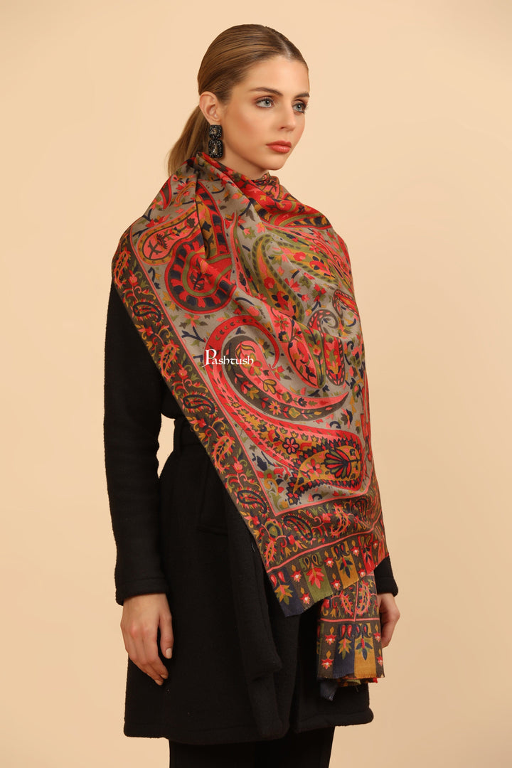 Pashtush India Womens Stoles and Scarves Scarf Pashtush Womens Fine Wool Stole, Paisley Design, Multicolour