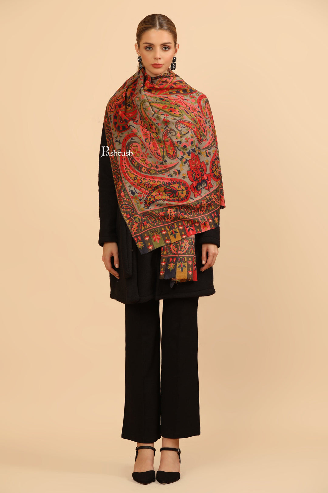 Pashtush India Womens Stoles and Scarves Scarf Pashtush Womens Fine Wool Stole, Paisley Design, Multicolour
