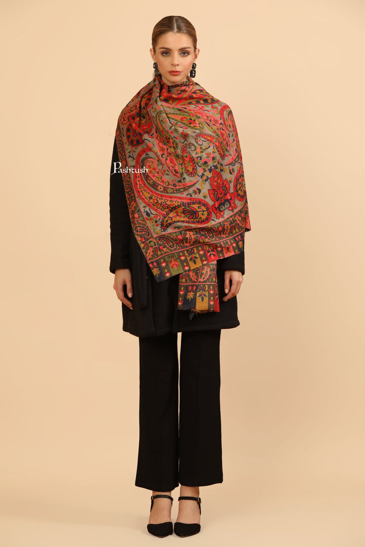Pashtush India Womens Stoles and Scarves Scarf Pashtush Womens Fine Wool Stole, Paisley Design, Multicolour
