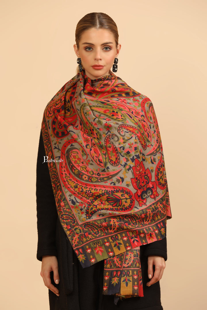 Pashtush India Womens Stoles and Scarves Scarf Pashtush Womens Fine Wool Stole, Paisley Design, Multicolour