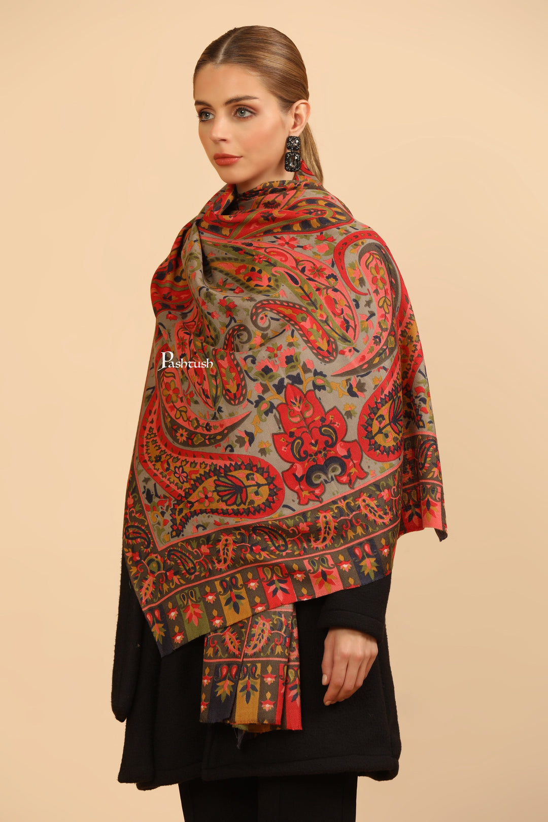 Pashtush India Womens Stoles and Scarves Scarf Pashtush Womens Fine Wool Stole, Paisley Design, Multicolour