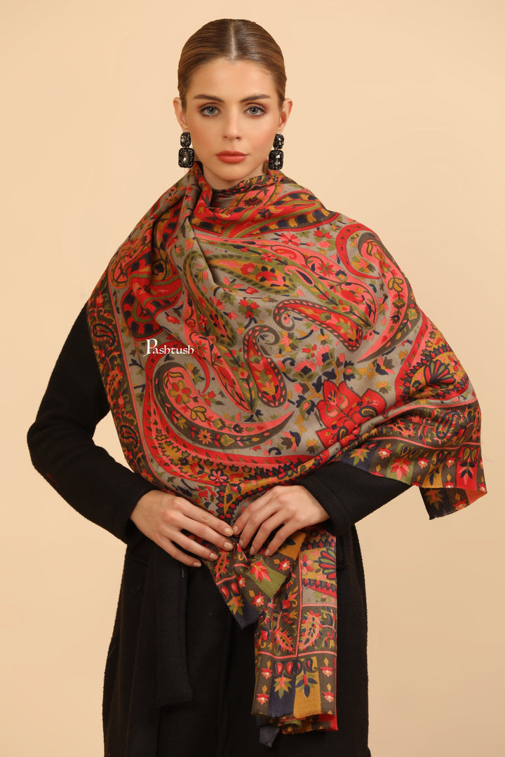 Pashtush India Womens Stoles and Scarves Scarf Pashtush Womens Fine Wool Stole, Paisley Design, Multicolour