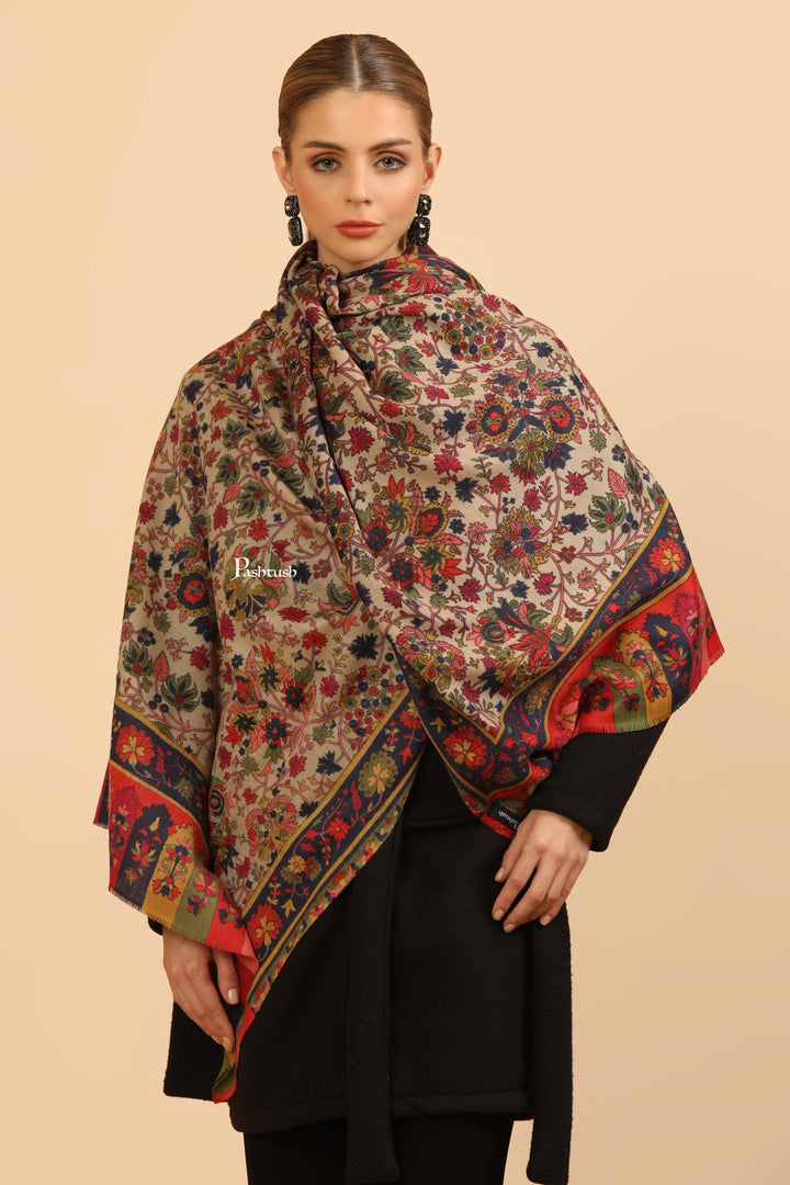 Pashtush India Womens Stoles Pashtush Womens Fine Wool Stole, Paisley Design, Multicolour