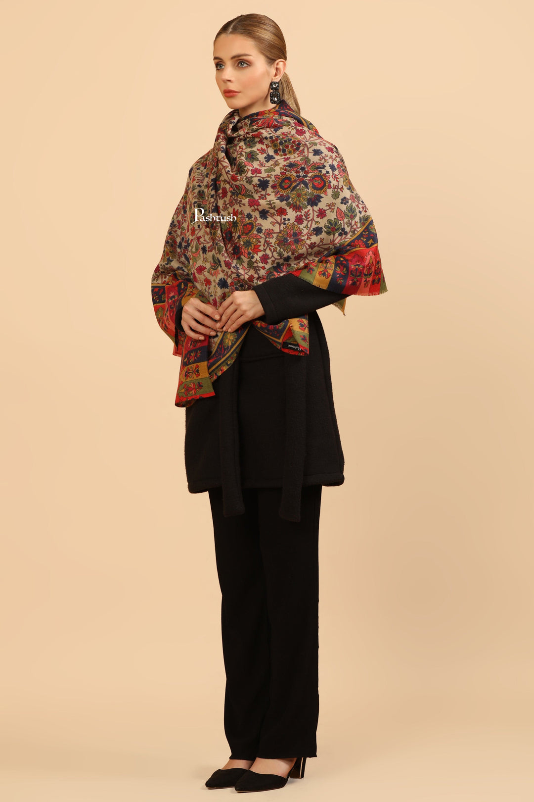 Pashtush India Womens Stoles Pashtush Womens Fine Wool Stole, Paisley Design, Multicolour