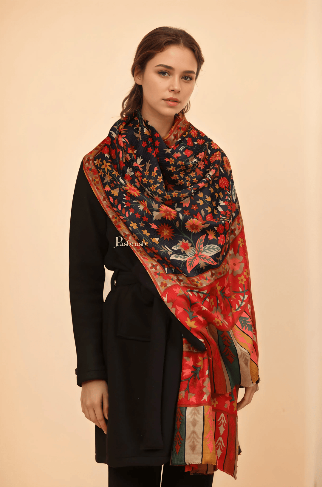 Pashtush India Womens Stoles and Scarves Scarf Pashtush Womens Fine Wool Stole, Paisley Design, Multicolour
