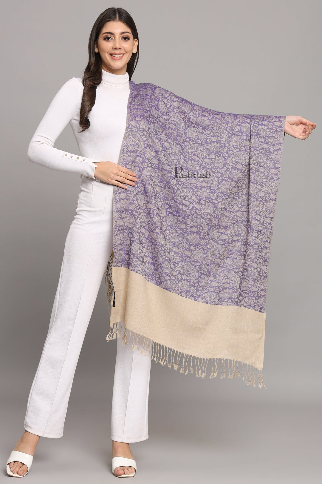 Pashtush India Womens Stoles Pashtush Womens Fine Wool Stole, Pasiley  Design, Blue