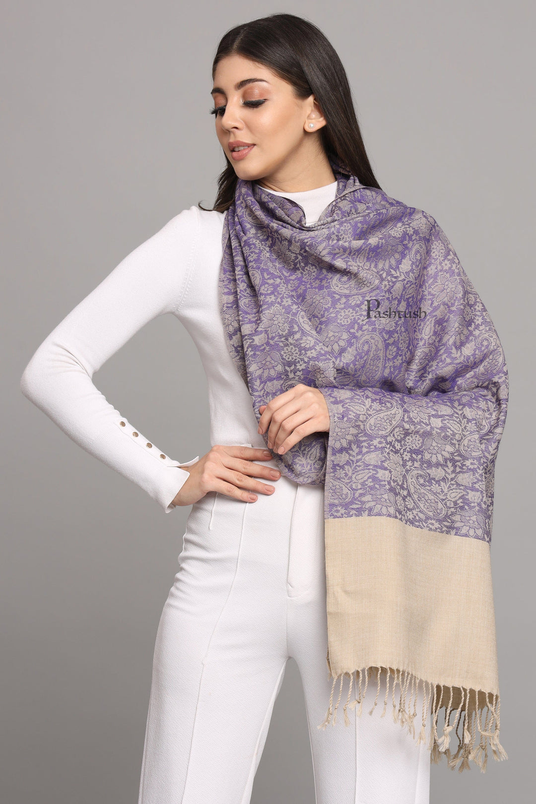 Pashtush India Womens Stoles Pashtush Womens Fine Wool Stole, Pasiley  Design, Blue